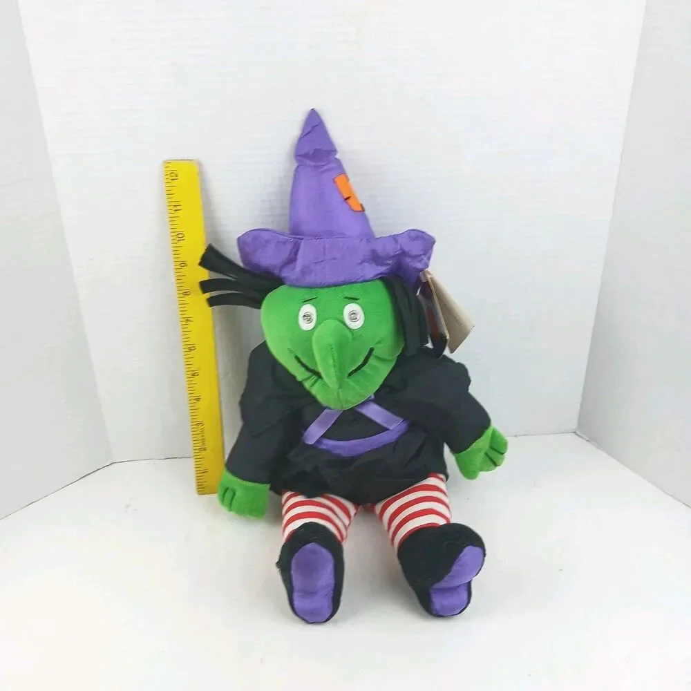 Gibson Greetings Green Witch Plush Halloween Decoration 90s Cackles Eyes Light